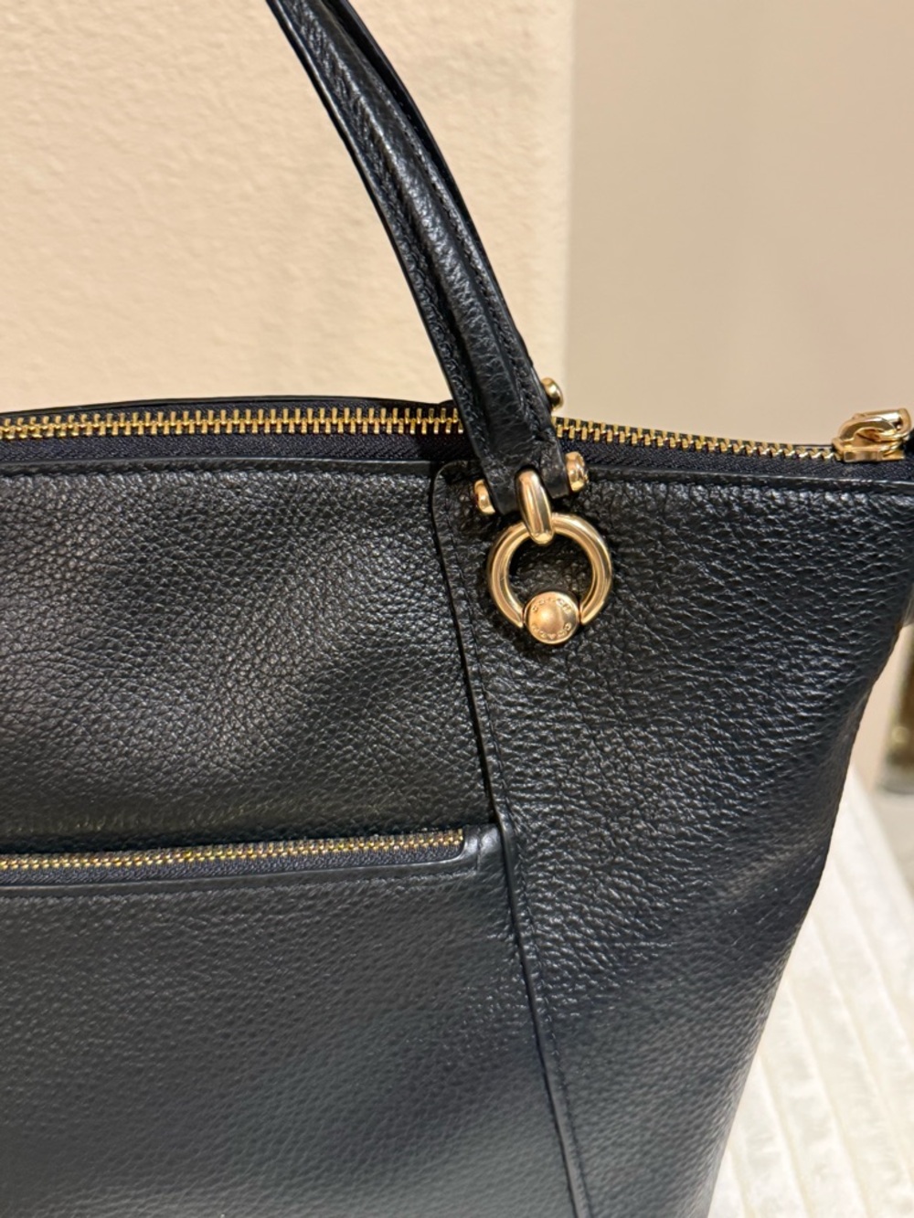 Coach Black Pebbled Leather Mini Kelsey Satchel Crossbody Bag Gold Tone Zip Top - Picture 6 of 16